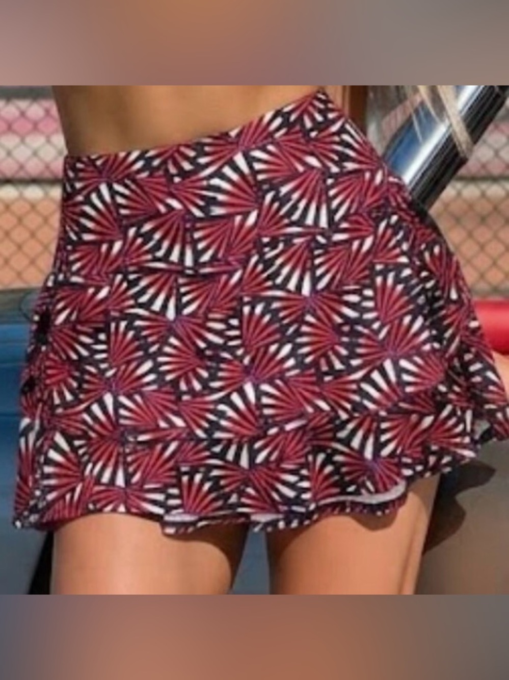 Lucky in Love Red, Black & White Geometric Tennis/Athletic Skirt